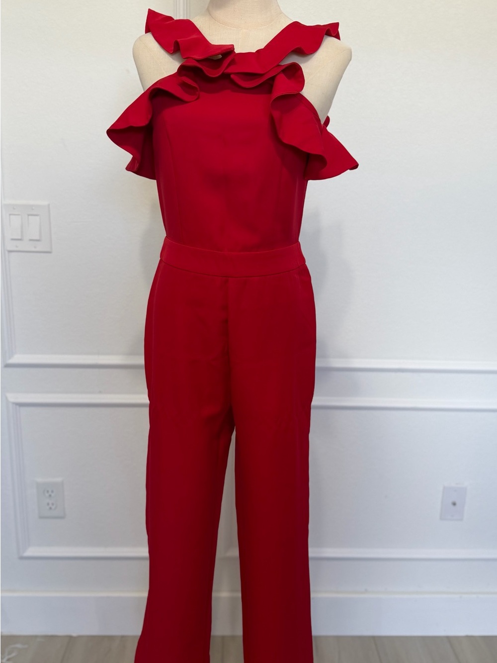 Halter Ruffle Red Jumpsuit - Picture 3 of 8